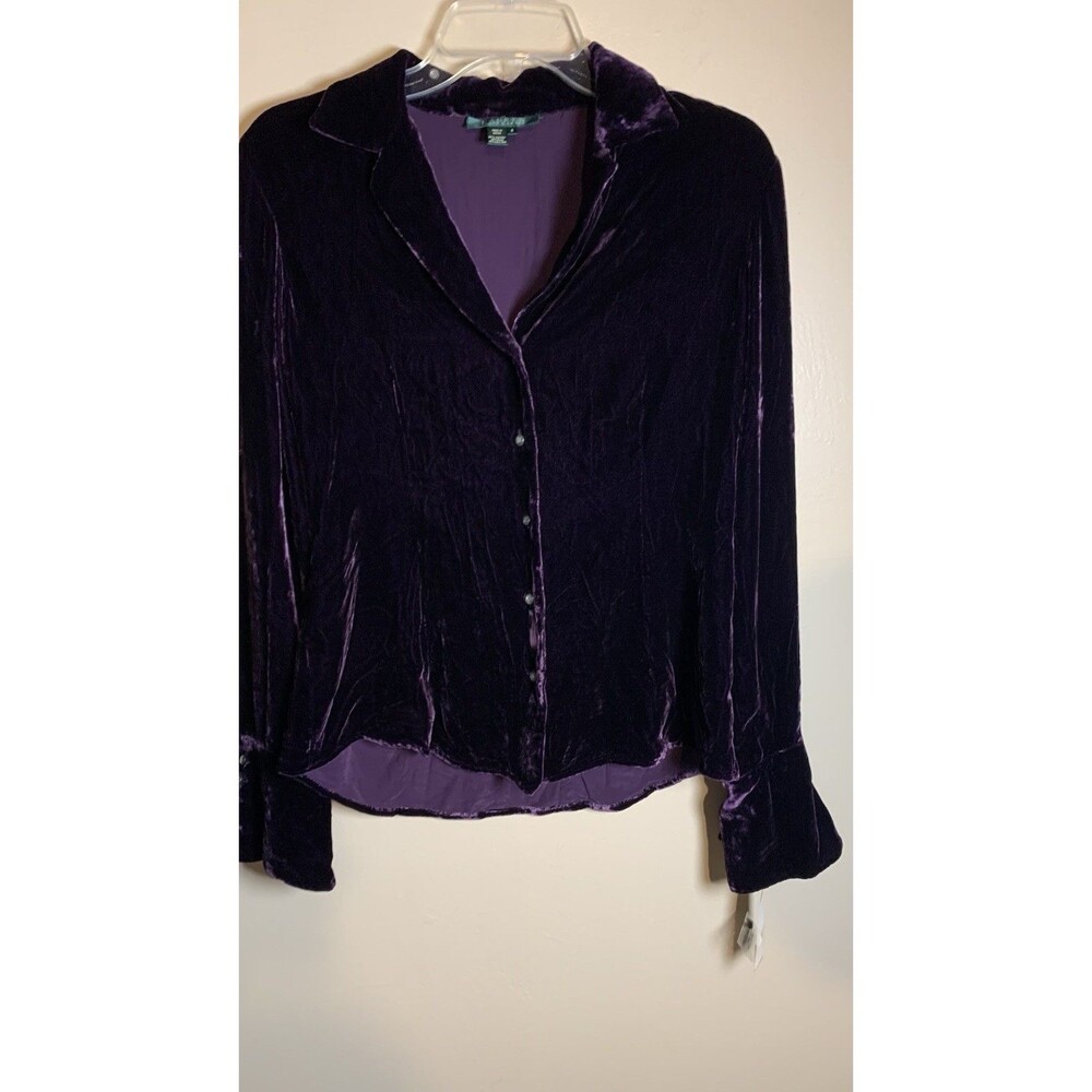 Lauren Ralph Lauren  Velvet Collared Long Sleeve Button Shirt Womens Goth size 6